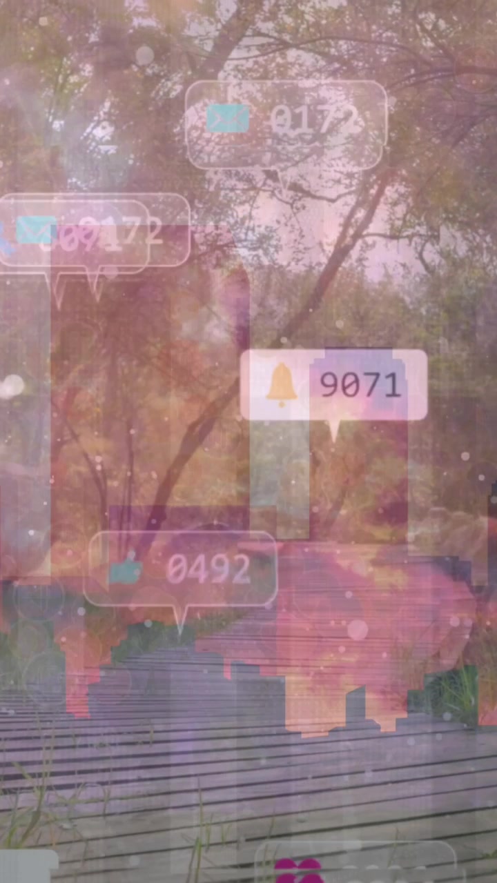 Animation of trees and social media reactions over cityscape