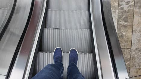 person standing on a moving escalator