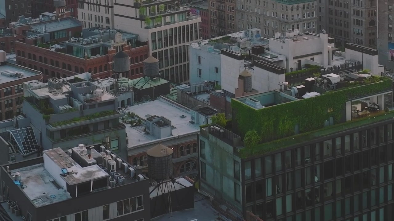 View of downtown buildings and rooftops in New York City during daytime