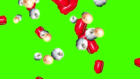 verduras cayendo animación croma elemento clave bucle, ajo, cebolla y pimienta