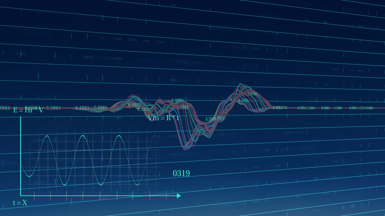 Animating mathematical equations and graphs over blue grid background