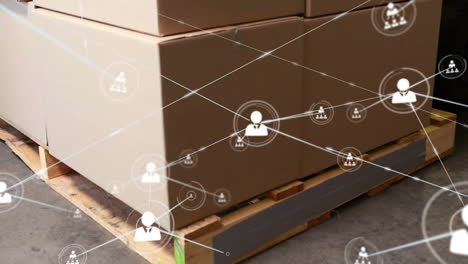 animation of network of connections over warehouse