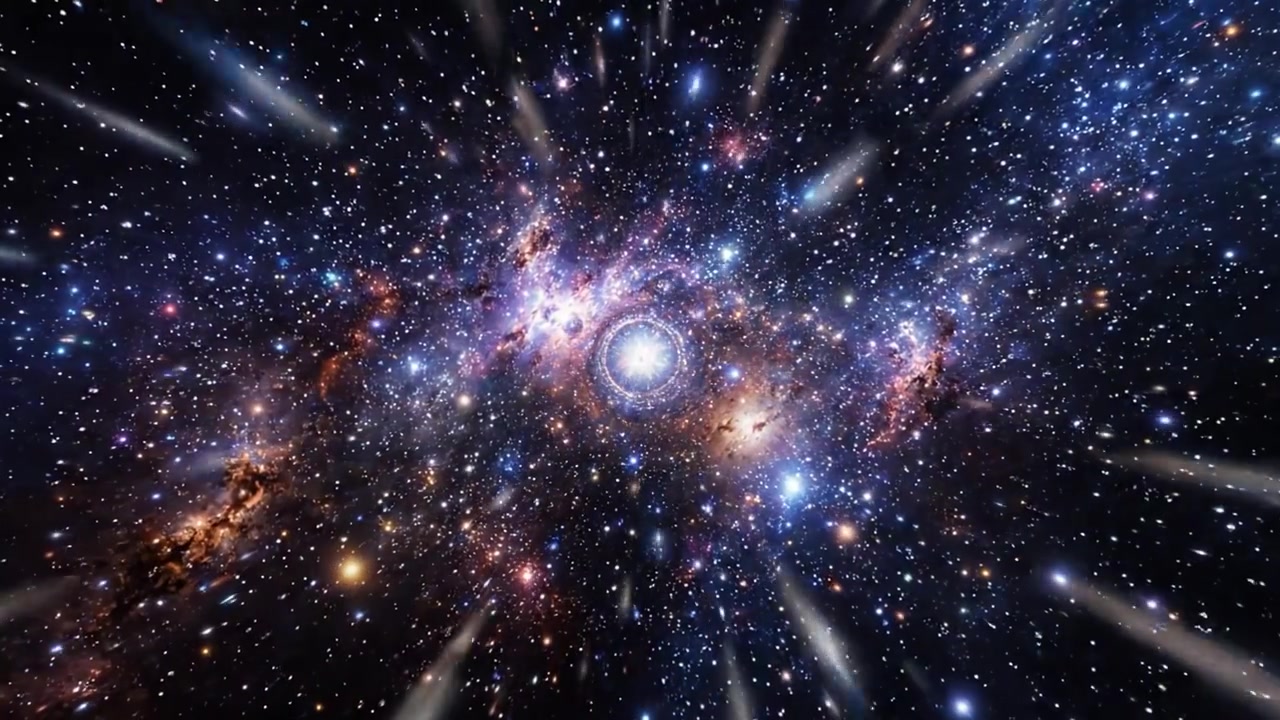 En spektakulær kosmisk rejse gennem en spiralhvirvel ind i rummets dybder, der udforsker universets glitrende galaksers uendelige skønhed og mystik