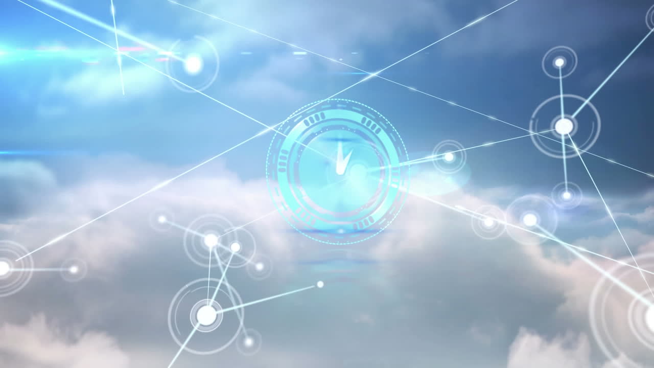 Animation of clock moving fast with networks of connections