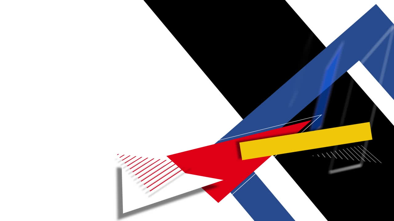 animación de formas geométricas azules, rojas, negras y amarillas sobre fondo blanco