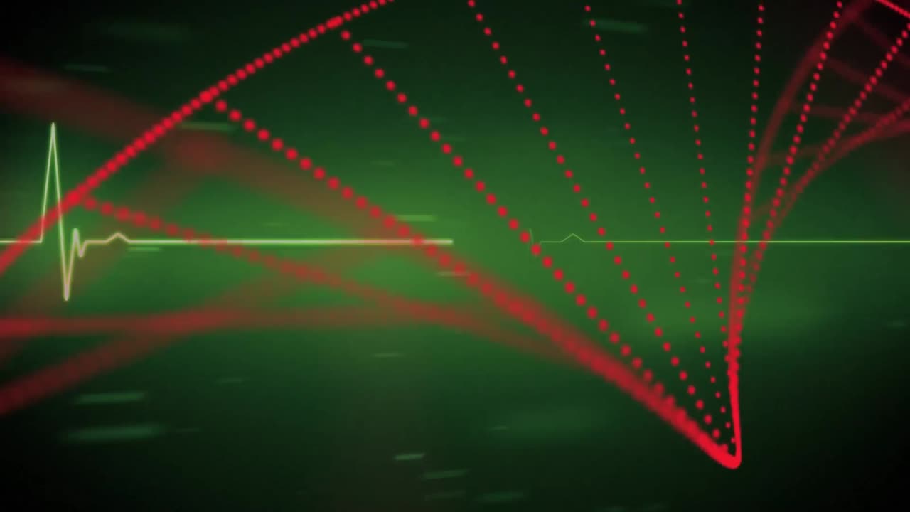 어두운 배경 위에 dna 줄과 생명선의 애니메이션