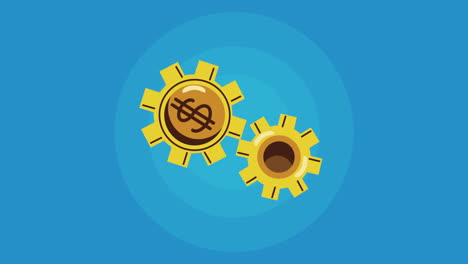 monedas dólares en engranajes animación financiera