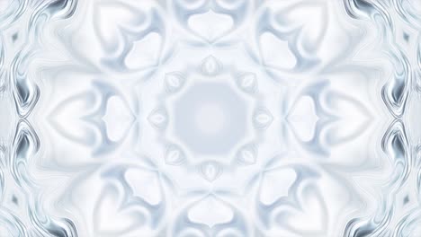 Glacial white kaleidoscope glowing with frosty fractal symmetry and soft flow