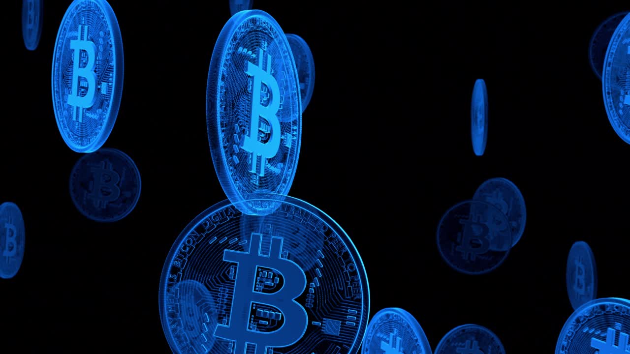 gráfico de movimiento del dinero digital azul de bitcoin