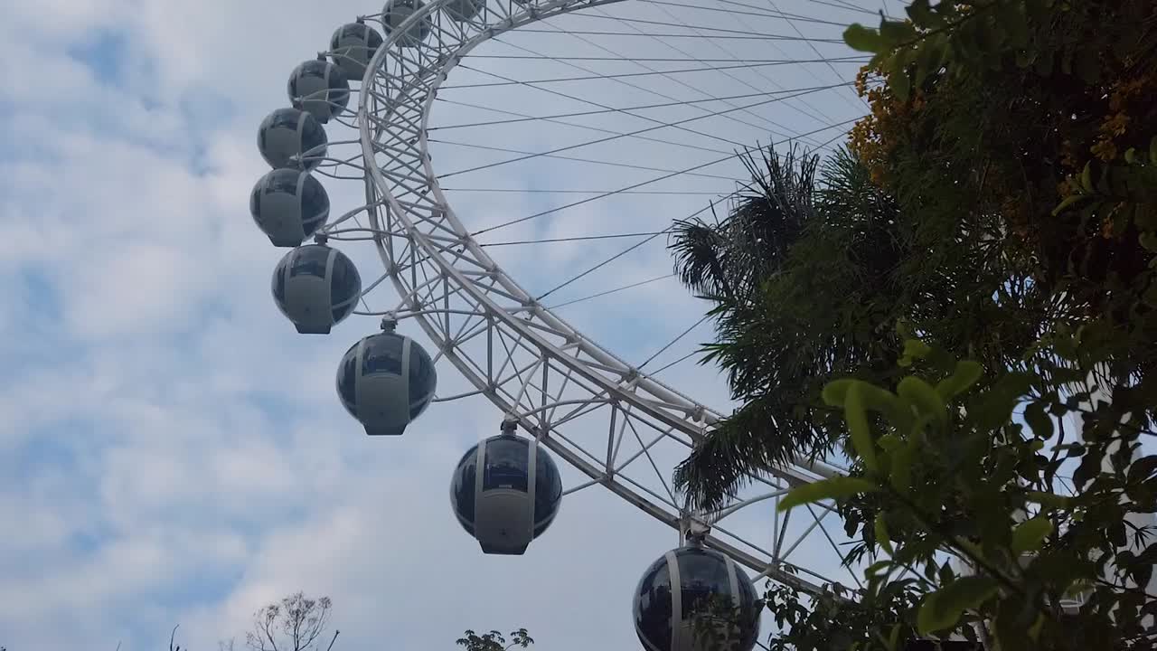 View of a gigantic modern Ferris Wheel in Balneario Camboriu, Brazil - low angle shot