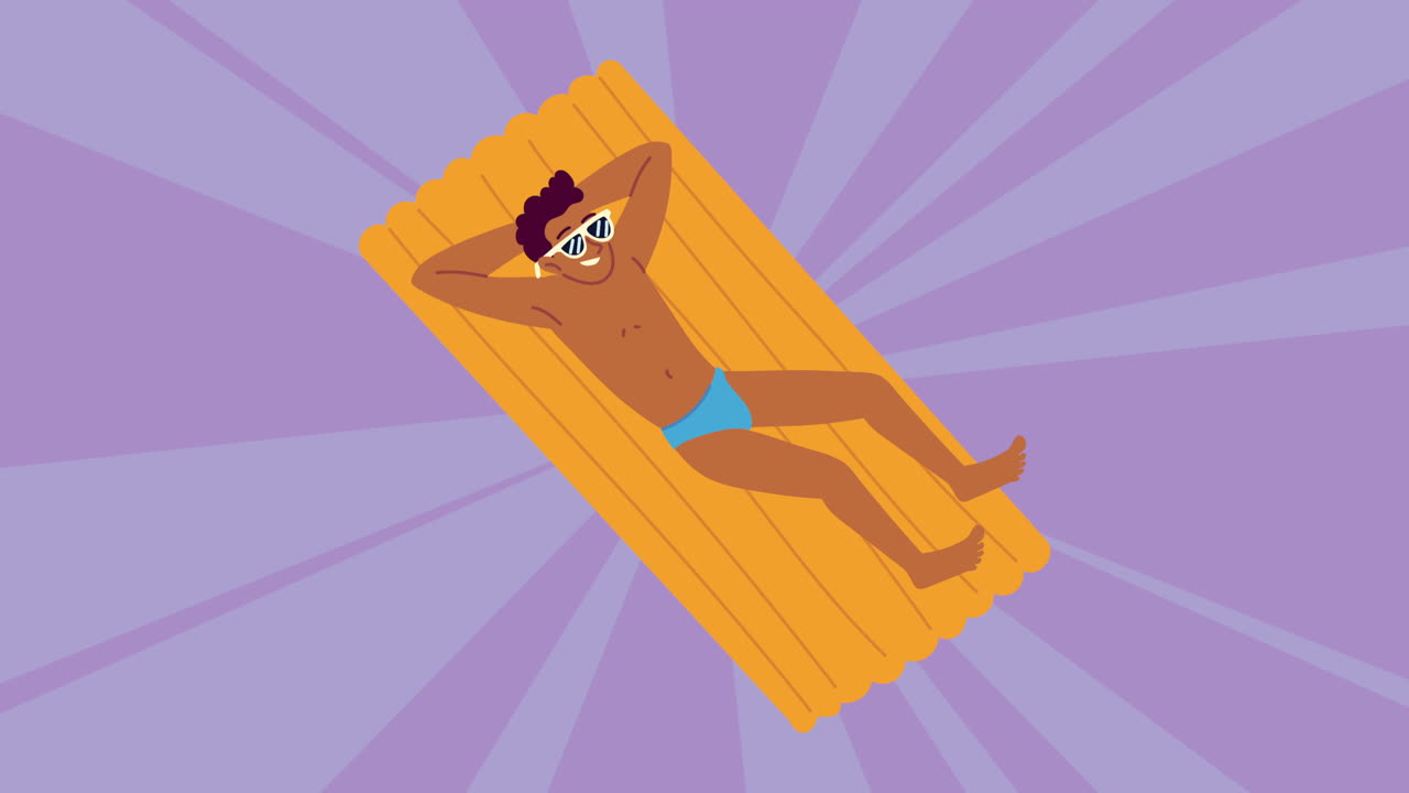 man relaxing in yellow mat floating animation