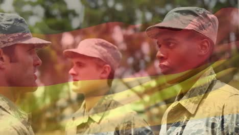 Digital-composition-of-waving-german-flag-against-soldier-saluting-his-army-sergeant