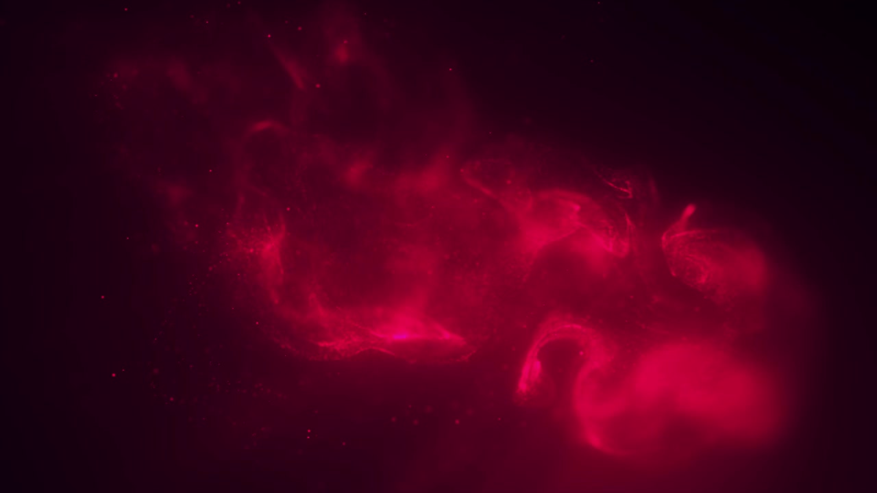 4K Red Fluid Particles: Glowing Multicolor Neon Dust, Fluid Animation. Abstract Background