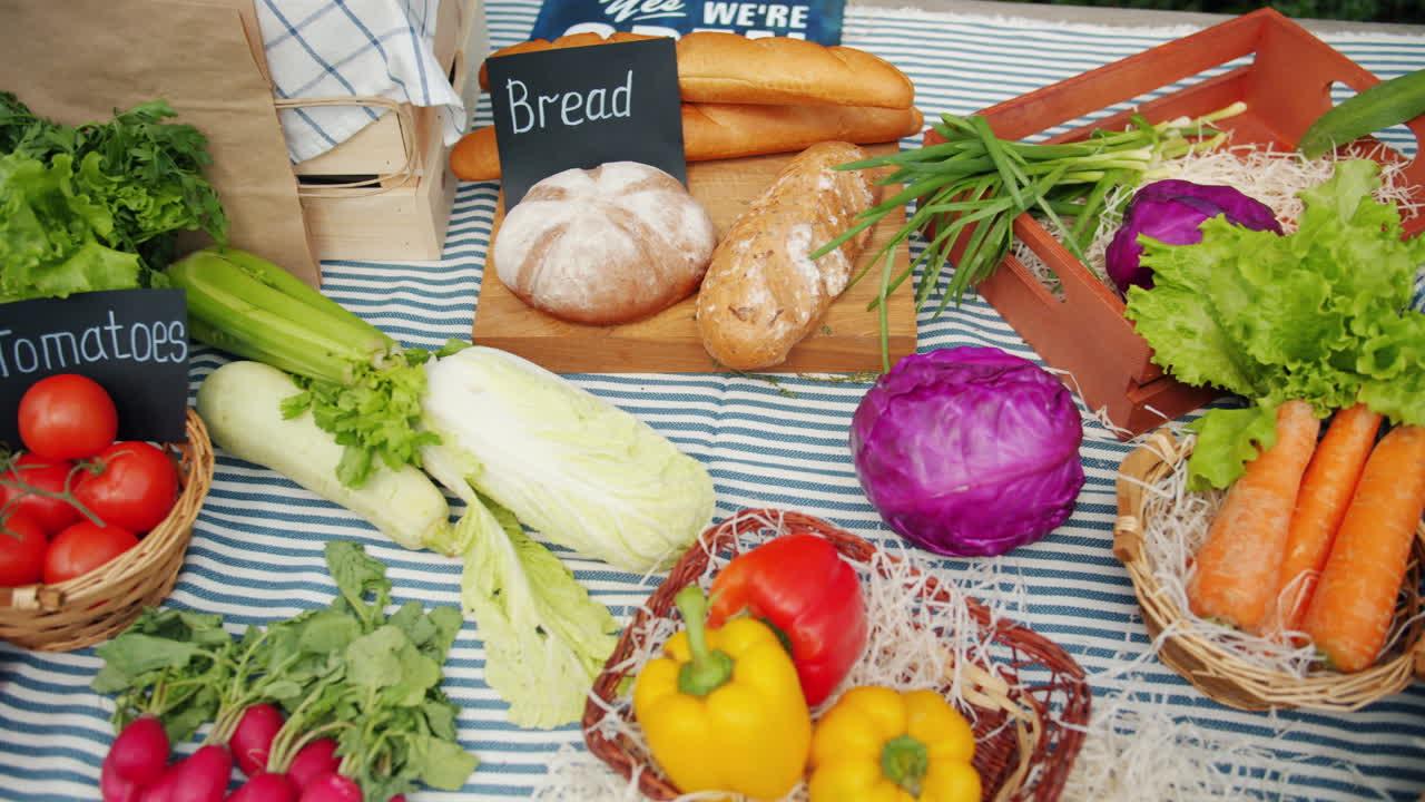 Fresh Produce and Bread at a Farmers Market