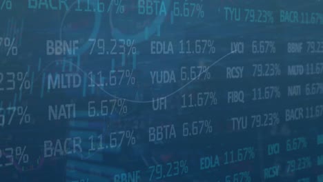 Animation-of-statistical-and-stock-market-data-processing-against-blue-background