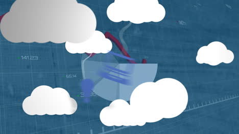 animación de nubes con iconos sobre el procesamiento de datos gráficos