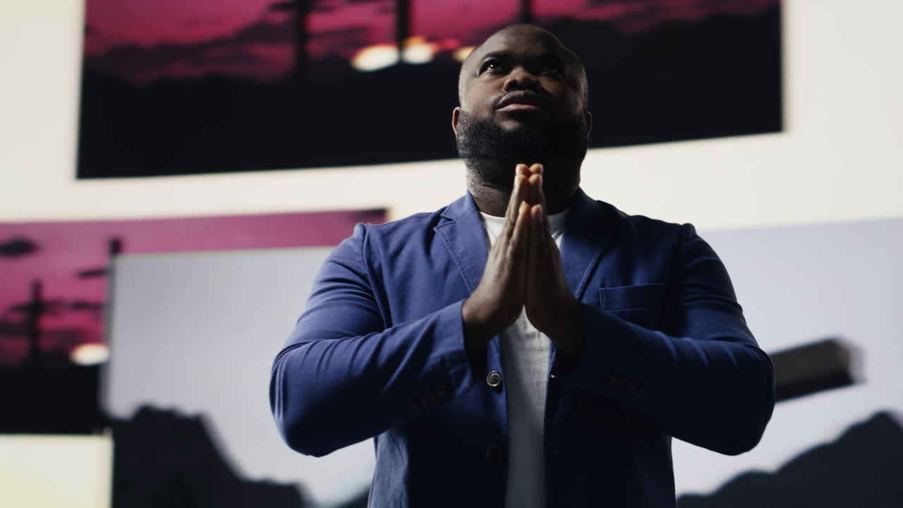 Devoted male worshipper praying in silence embodying serenity and inner peace