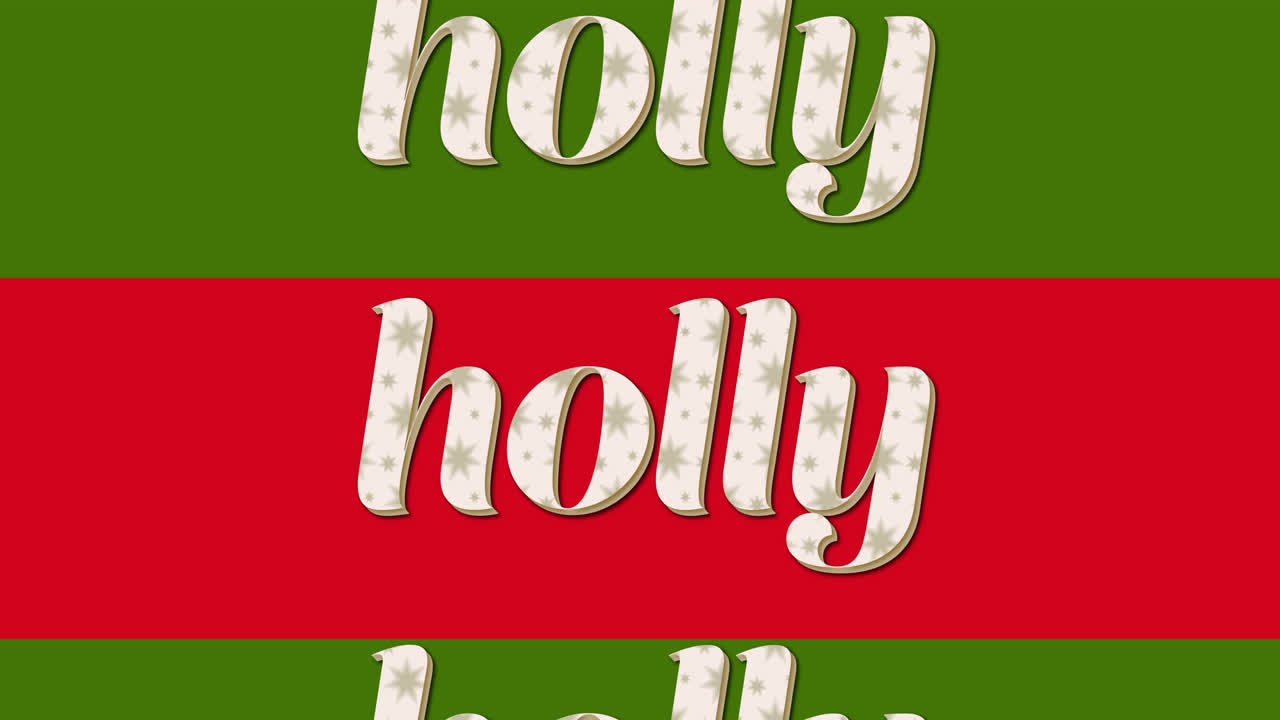 빨간색과 초록색 배경에 크리스마스에 홀리 텍스트의 애니메이션