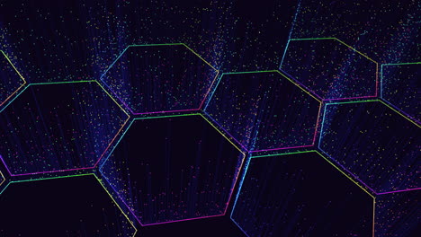 patrones de hexágonos futuristas con pequeños destellos de neón en movimiento