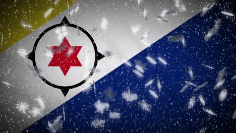 bandera bonaire caída de nieve en bucle, año nuevo y fondo de navidad, bucle