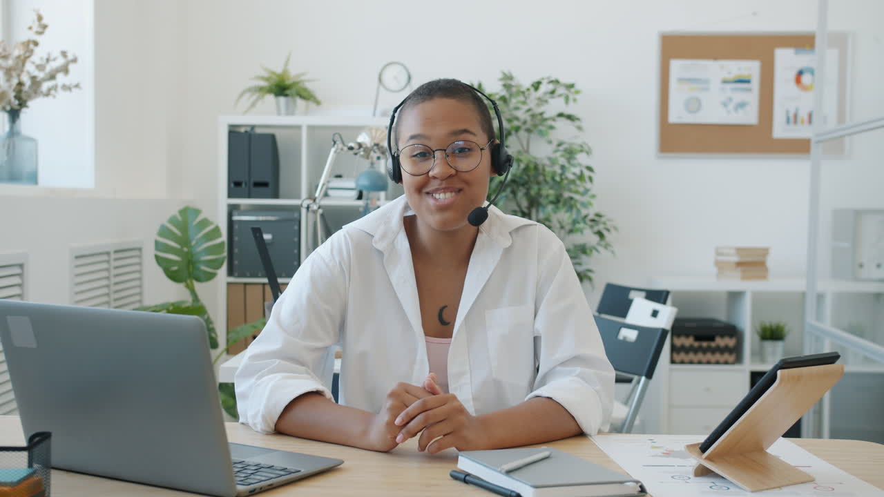 Woman in office video call