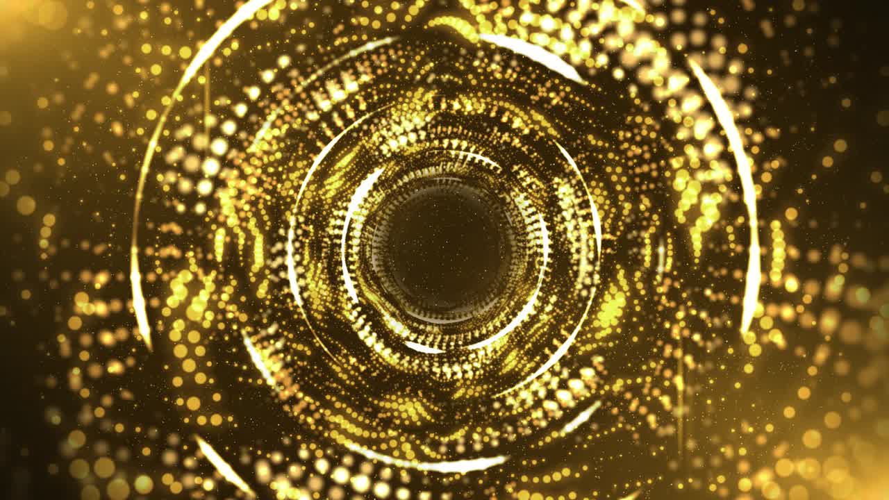 Animazione in loop di sfondo con tunnel di particelle astratte dorate