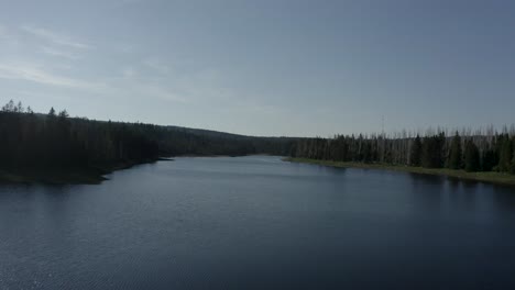 Toma-De-Drone-De-Un-Hermoso-Lago-En-El-Bosque-Nacional-De-Harz