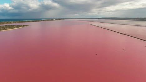 aerial rising over hutt lagoon in port gregory, western australia