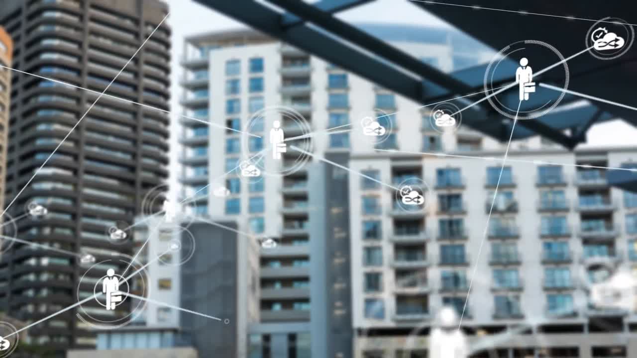 도시 풍경에 대한 연결 네트워크의 애니메이션