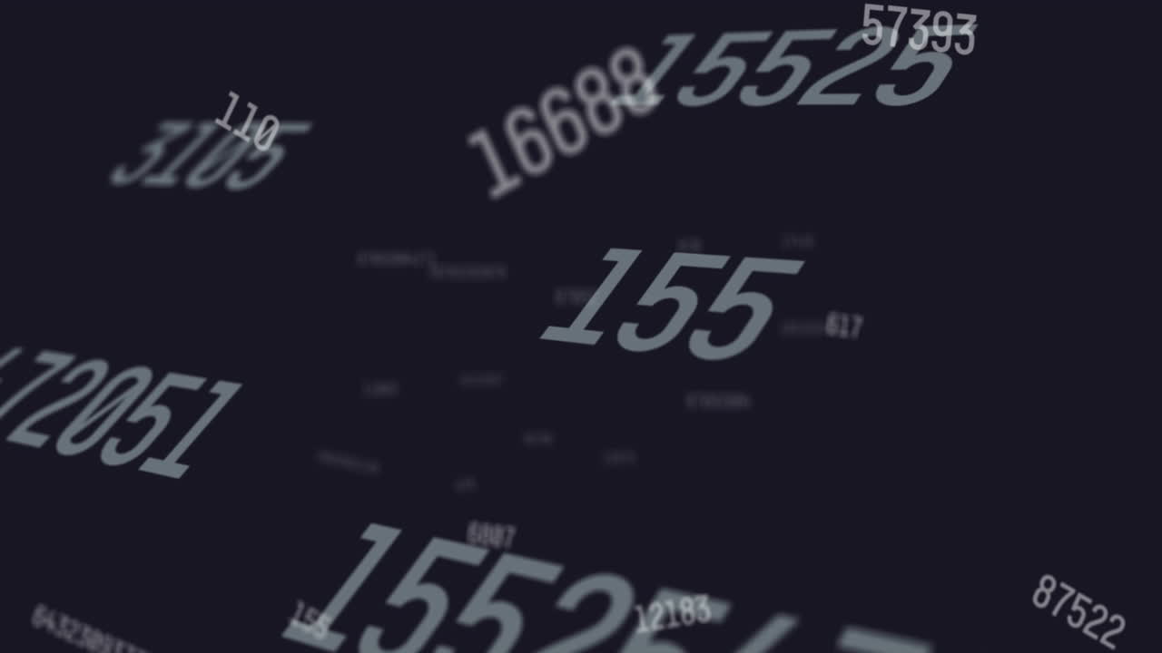 animación digital de múltiples números cambiantes que se mueven y flotan contra un fondo azul