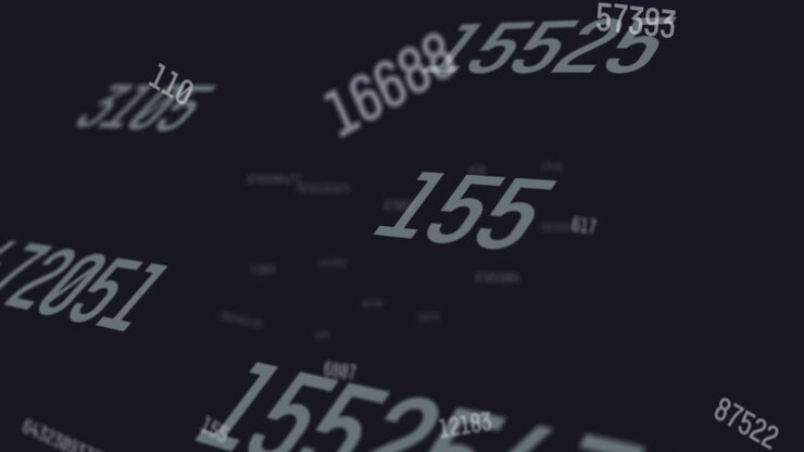 Digital animation of multiple changing numbers moving and floating against blue background