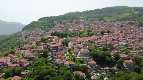 aerial view of the mountain village metsovo in greece on a glaudy afternoon in summer