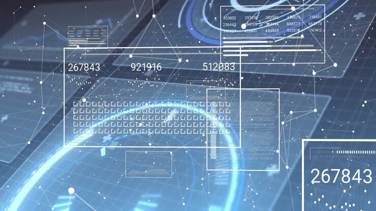 Animation of digital data processing over black background