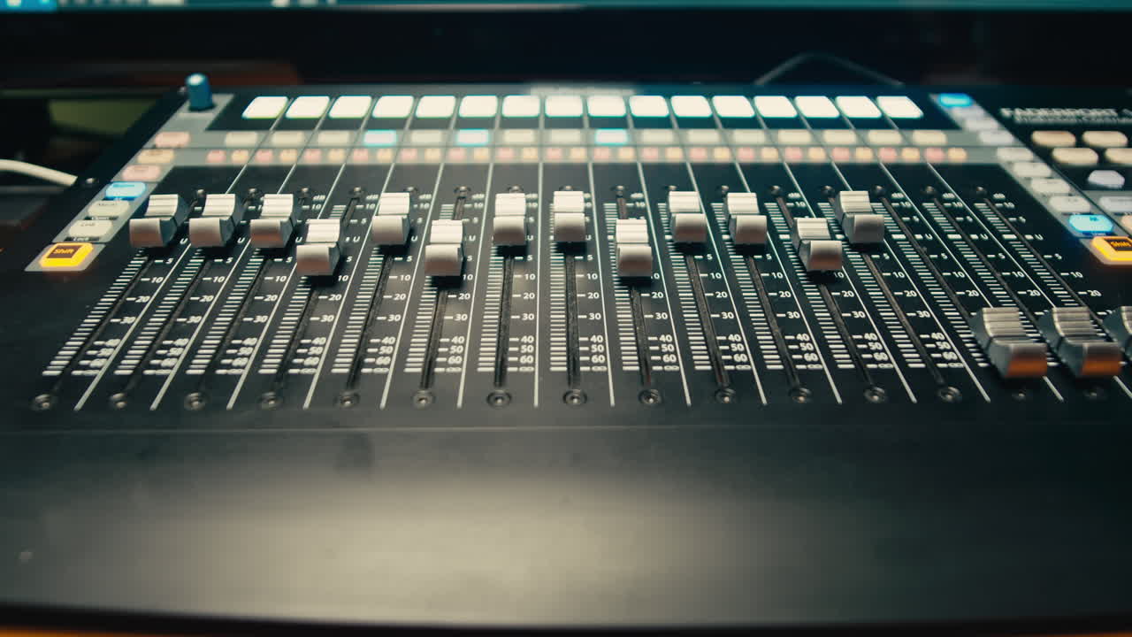 스튜디오에서 음악을 만드는 사운드 엔지니어, 라디오 방송 스튜디오에서 일하는 아시아 인기 dj 또는 녹음 스튜디오, 리허설, 오디오 프로덕션에서 일하는 음악 프로듀서.