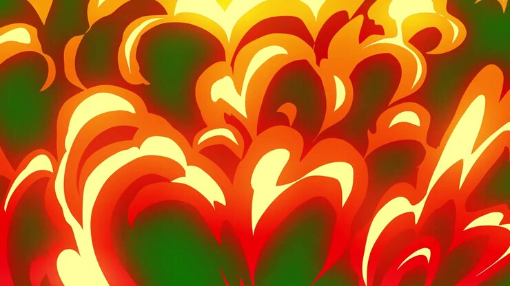 4K Cartoon Fire Explosion Effect Animation Elements on a Green Screen Background