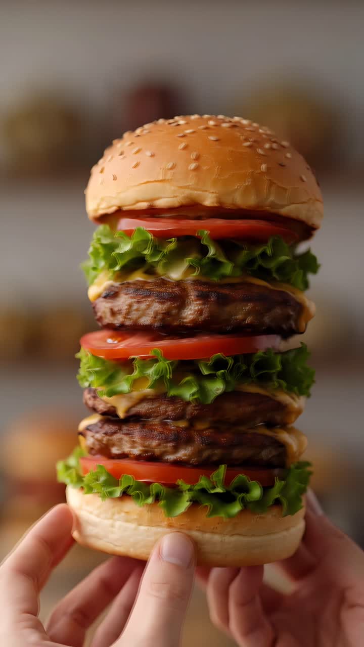 Hamburger Succoso Primo Piano Sfondo Bokeh 4K
