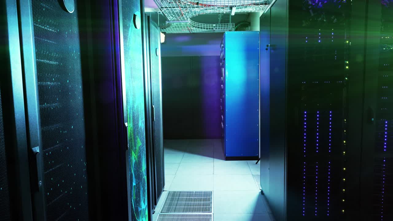 Animation of moving shapes over server room