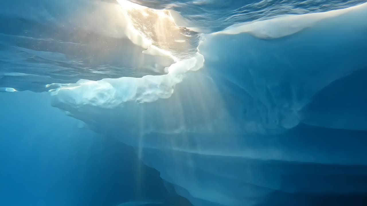 Underwater view of an iceberg in Antarctica