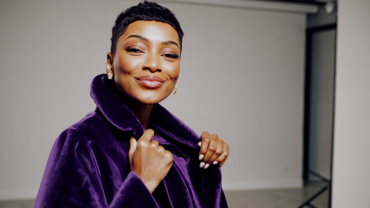 Portrait of a Confident Woman in a Purple Velvet Jacket