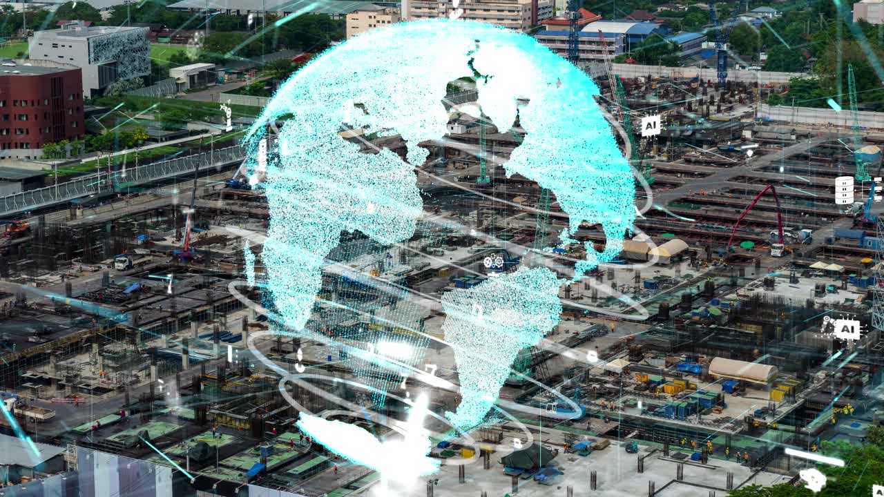 Construction technology concept with alteration graphic over construction site