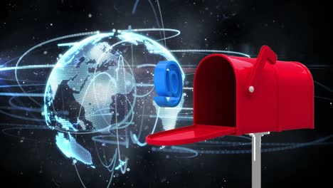 letter box with at exit. there is light earth decomposing. universe with stars in background