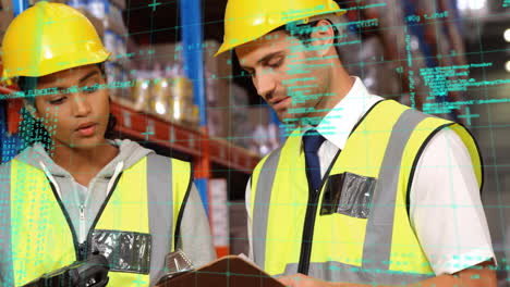 animación del procesamiento de datos sobre diversas personas que trabajan en el almacén