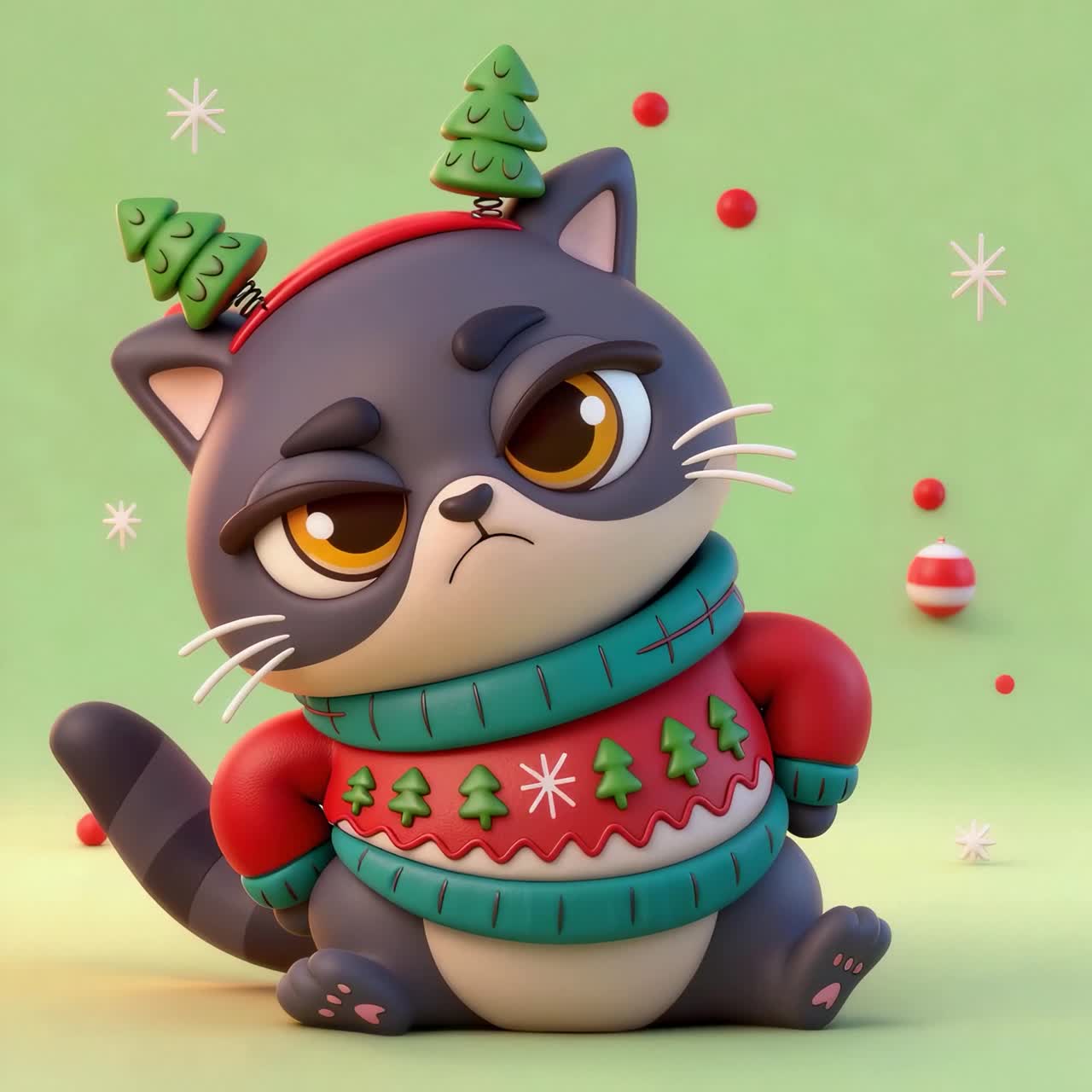 Cute Cartoon Cat in Christmas Sweater