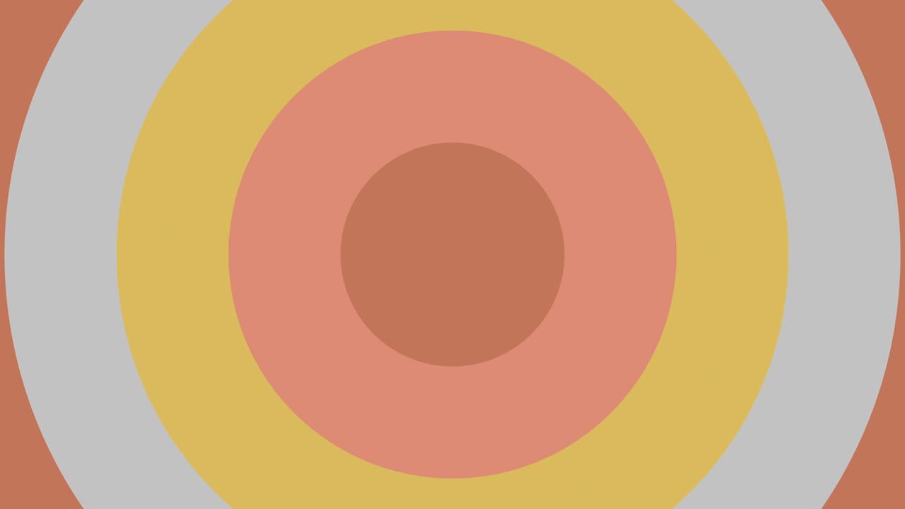 Zooming circles in trendy multicolor palette variation. Simple geometric motion graphic background. Seamless animation with basic shapes