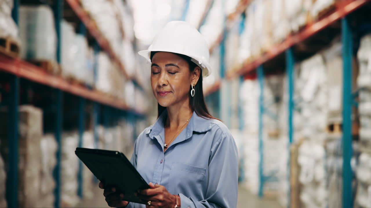 Responsabile di magazzino con tablet che ispeziona l'inventario