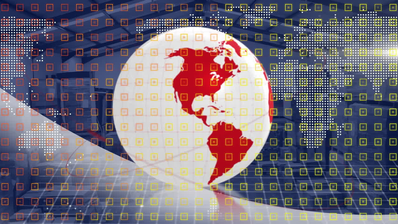 animación del globo y la interfaz digital con procesamiento de datos sobre el almacén
