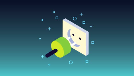 isometric illustration of a plug and outlet with a happy face