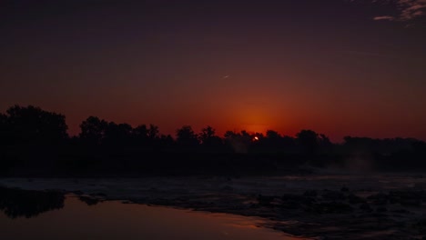 Sunrise-time-lapse-over-a-river-Sava-in-Zagreb