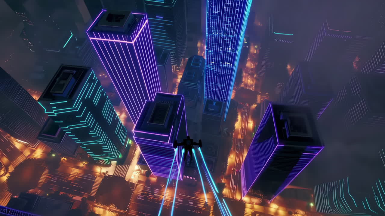Cyberpunk City Aerial View