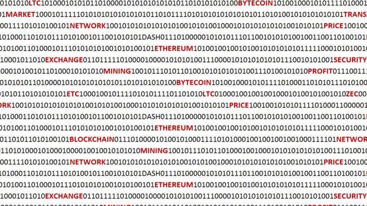 Cryptocurrency on a digital background. Background from a program code and cryptocurrencies